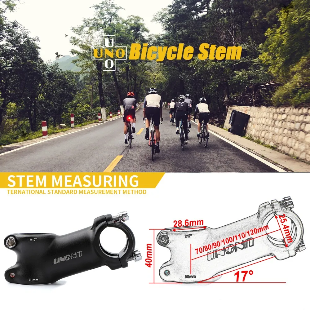 UNO Ultralight Bike Stem 7 17 Degree MTB Mountain Road Bicycle Stem 31.8mm 60/70/80/90/100/110/120/130mm Bicycle Kalloy Parts