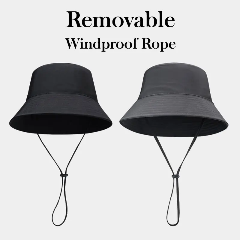 Big Head Bucket Hat 60-63cm Large Size Men Chin Strap UPF50+ Cotton Summer Sun Hat Windproof Fishing Outdoor Cap Women Frenchbob