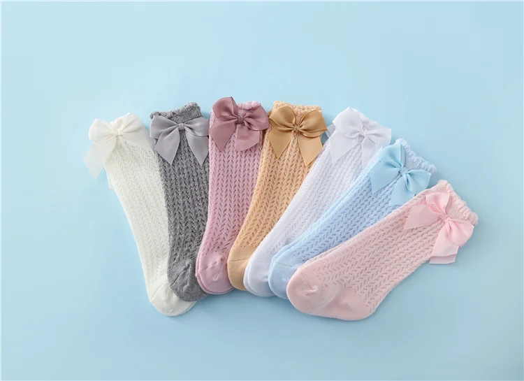 lawadka Baby Girl Socks Toddler Baby Bow Cotton Summer Mesh Baby Knee Socks Newborn Infant Non-slip Long Baby Boys Socks 0-2T