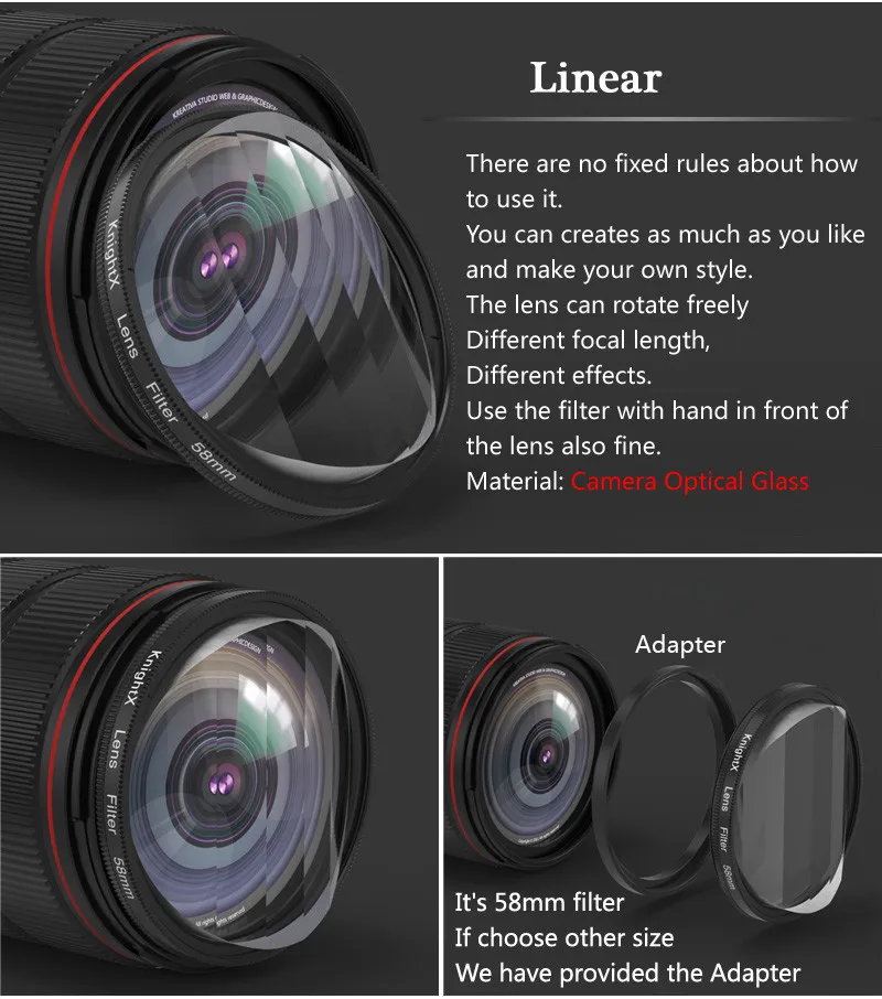 KnightX 58mm Prism Filter Kaleidoscope FX Split Diopter Special Effects Photography Accessorie for Canon Nikon Olympus