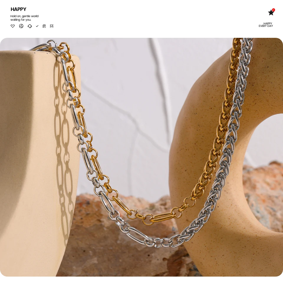Yhpup 316L Stainless Steel Chain Necklace Statement Golden Glossy Thick Chunky Collar Necklace цепочка на шею женская Gift New