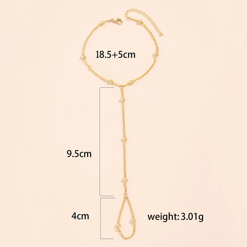 Simple Heart Pendant Chain Bracelet Link Connected Gold Plated Wide Finger Ring Bracelets for Women Link Hand Harness Jewelry