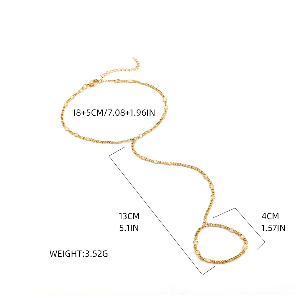 Simple Heart Pendant Chain Bracelet Link Connected Gold Plated Wide Finger Ring Bracelets for Women Link Hand Harness Jewelry