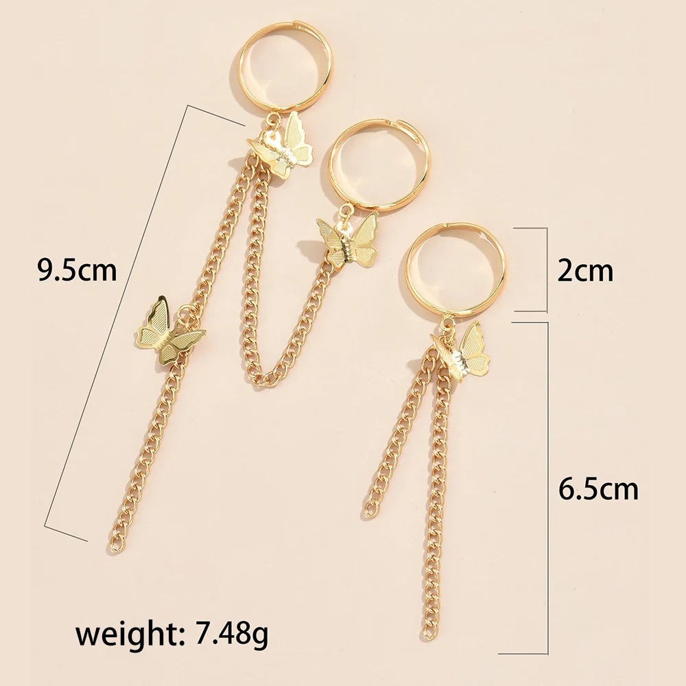 Simple Heart Pendant Chain Bracelet Link Connected Gold Plated Wide Finger Ring Bracelets for Women Link Hand Harness Jewelry