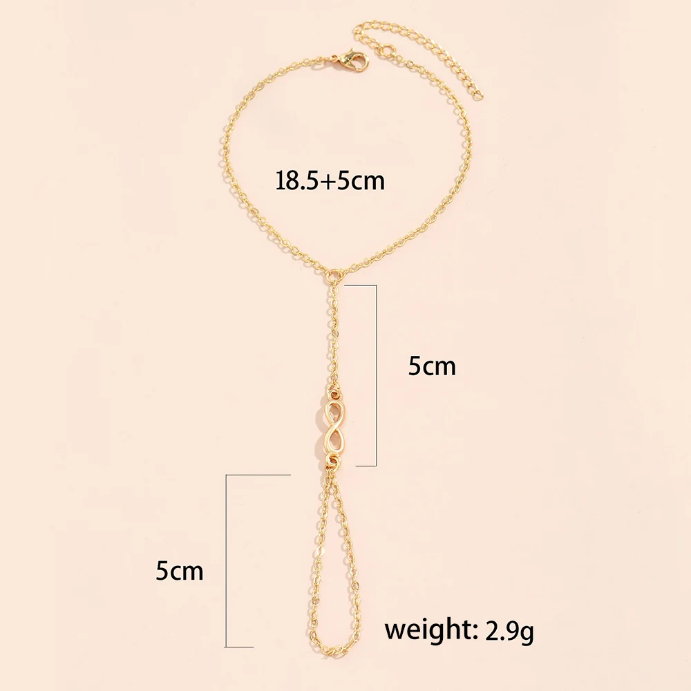 Simple Heart Pendant Chain Bracelet Link Connected Gold Plated Wide Finger Ring Bracelets for Women Link Hand Harness Jewelry