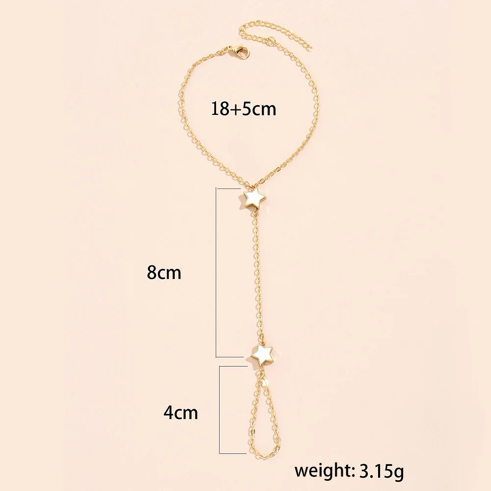 Simple Heart Pendant Chain Bracelet Link Connected Gold Plated Wide Finger Ring Bracelets for Women Link Hand Harness Jewelry