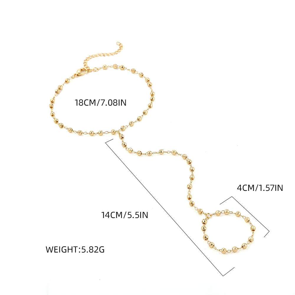 Simple Heart Pendant Chain Bracelet Link Connected Gold Plated Wide Finger Ring Bracelets for Women Link Hand Harness Jewelry