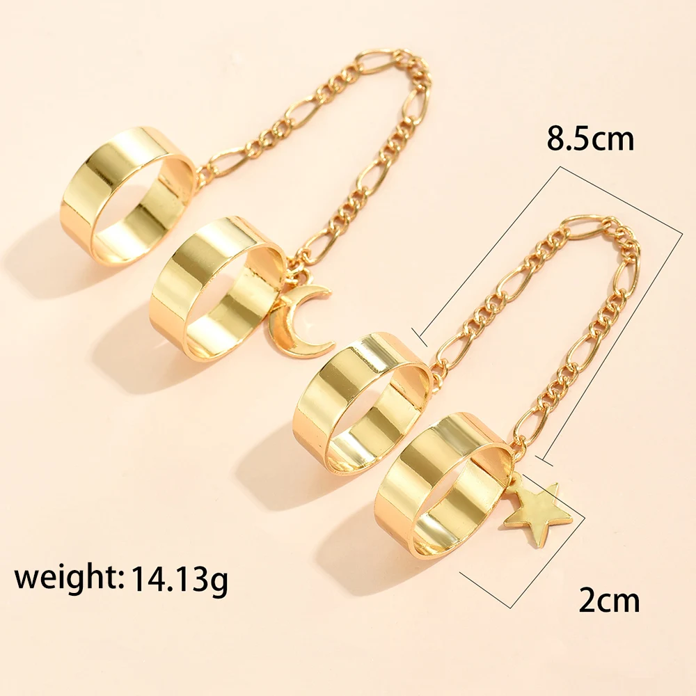 Simple Heart Pendant Chain Bracelet Link Connected Gold Plated Wide Finger Ring Bracelets for Women Link Hand Harness Jewelry