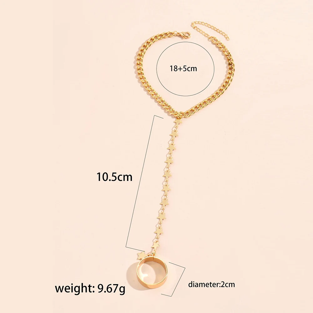 Simple Heart Pendant Chain Bracelet Link Connected Gold Plated Wide Finger Ring Bracelets for Women Link Hand Harness Jewelry