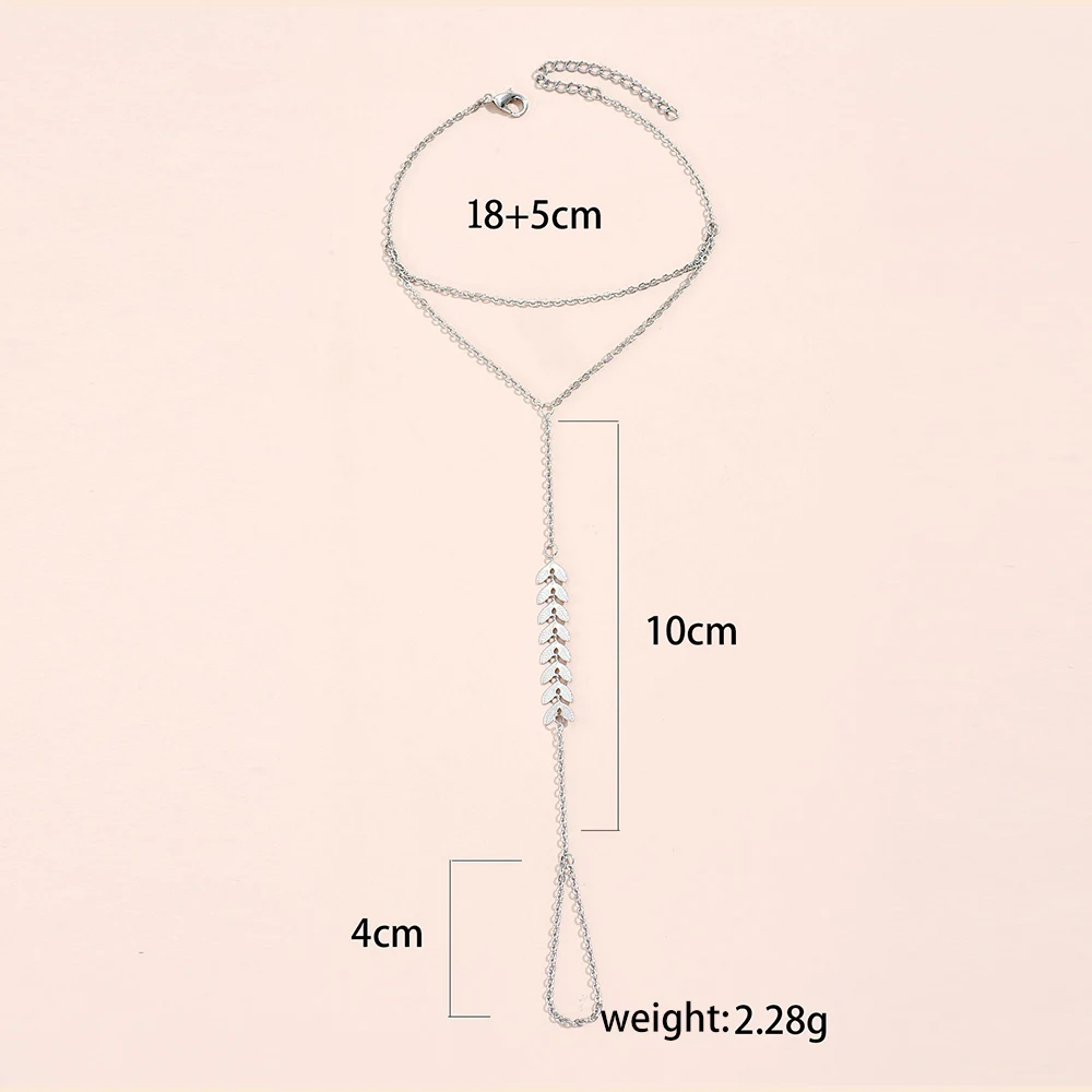 Simple Heart Pendant Chain Bracelet Link Connected Gold Plated Wide Finger Ring Bracelets for Women Link Hand Harness Jewelry