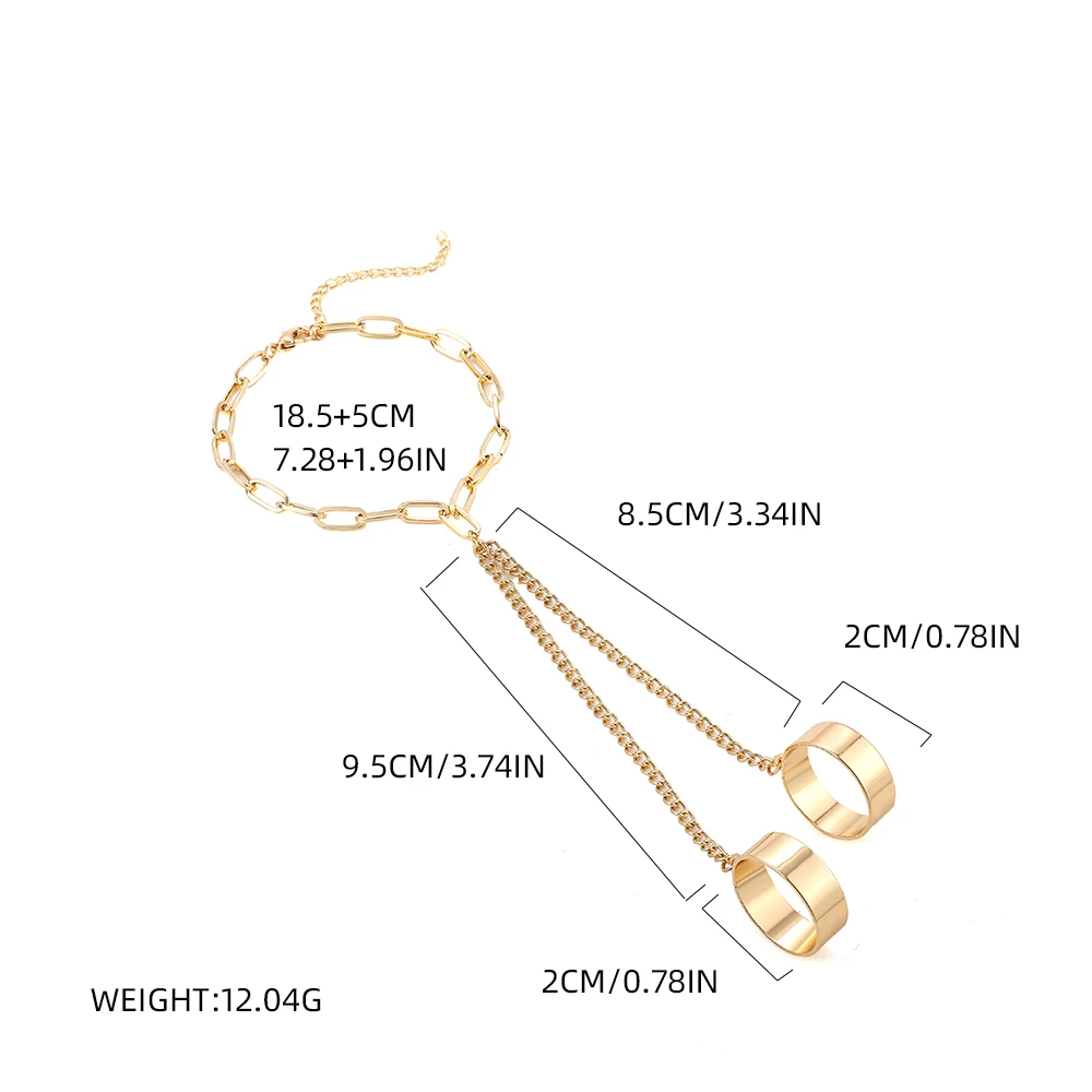 Simple Heart Pendant Chain Bracelet Link Connected Gold Plated Wide Finger Ring Bracelets for Women Link Hand Harness Jewelry