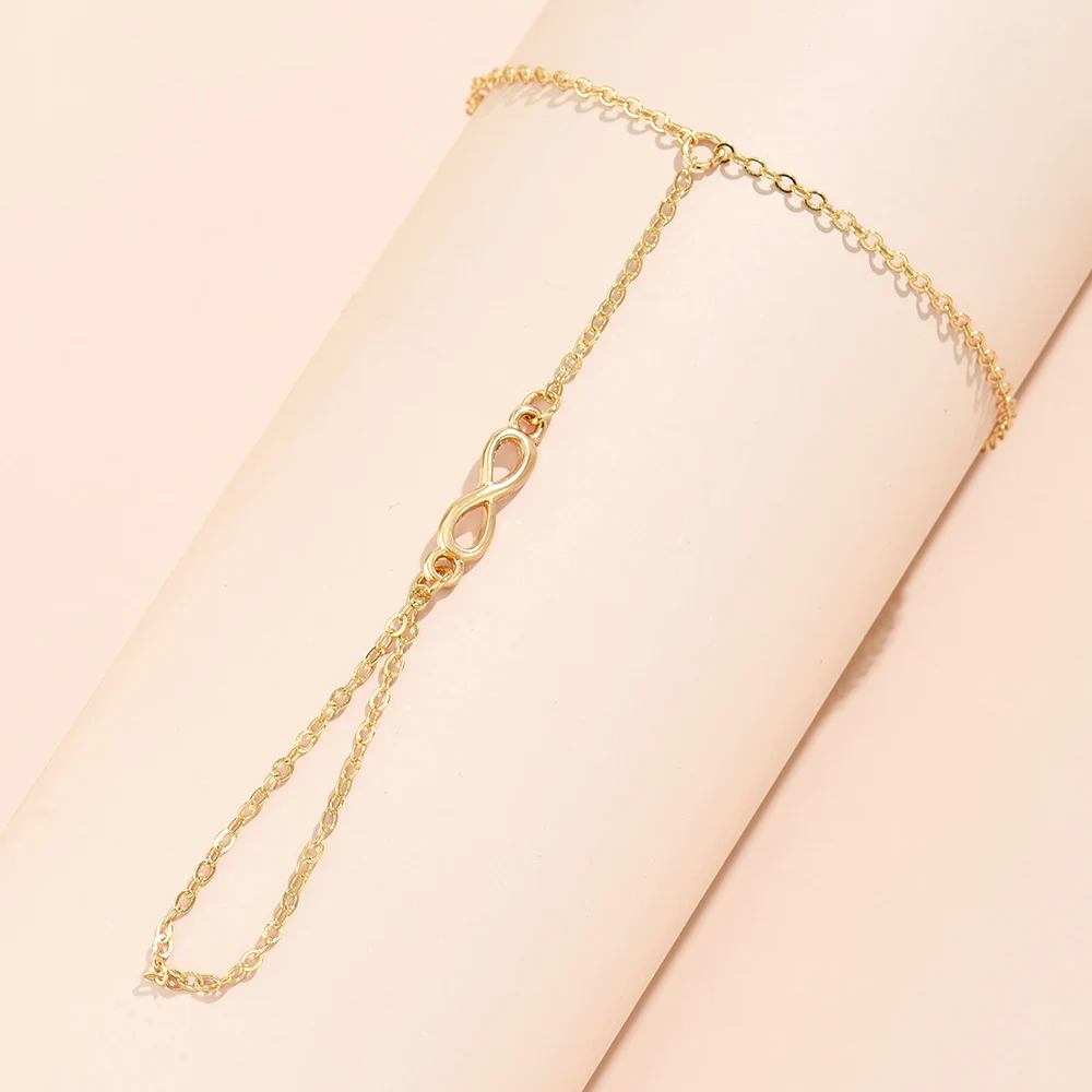 Simple Heart Pendant Chain Bracelet Link Connected Gold Plated Wide Finger Ring Bracelets for Women Link Hand Harness Jewelry