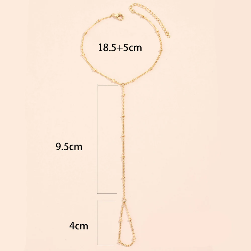 Simple Heart Pendant Chain Bracelet Link Connected Gold Plated Wide Finger Ring Bracelets for Women Link Hand Harness Jewelry