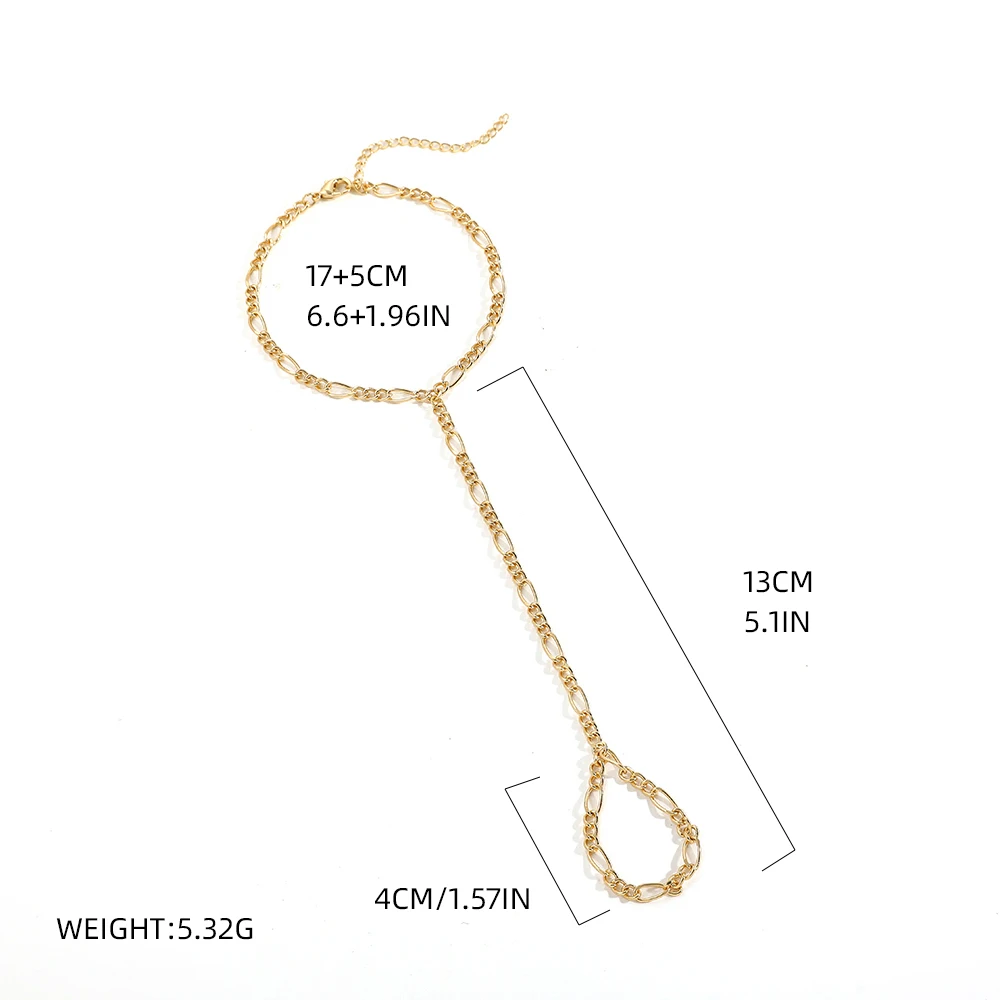 Simple Heart Pendant Chain Bracelet Link Connected Gold Plated Wide Finger Ring Bracelets for Women Link Hand Harness Jewelry