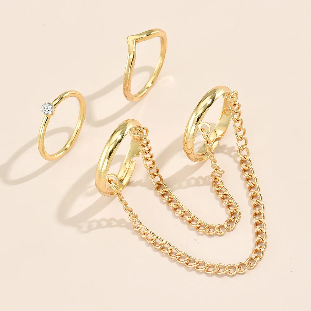 Simple Heart Pendant Chain Bracelet Link Connected Gold Plated Wide Finger Ring Bracelets for Women Link Hand Harness Jewelry