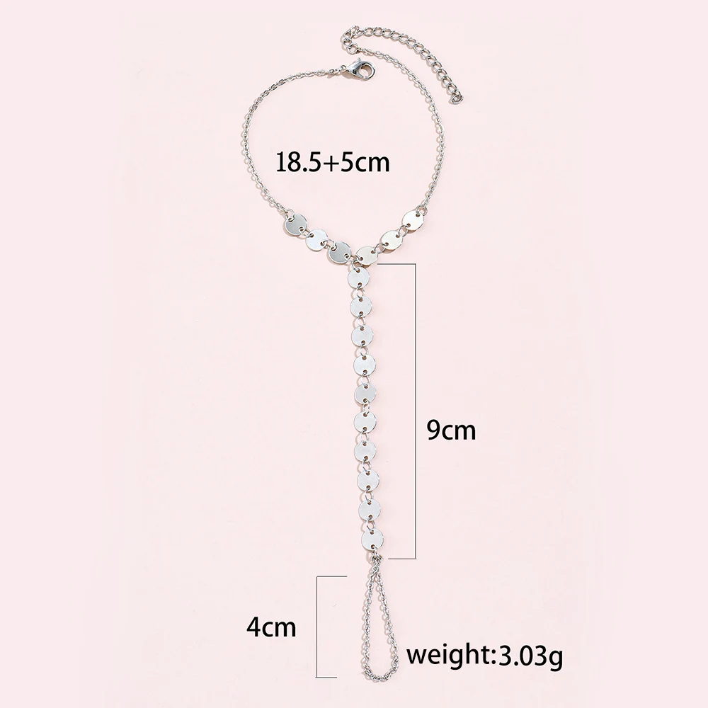 Simple Heart Pendant Chain Bracelet Link Connected Gold Plated Wide Finger Ring Bracelets for Women Link Hand Harness Jewelry