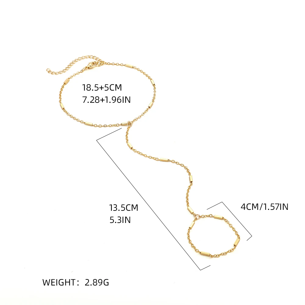 Simple Heart Pendant Chain Bracelet Link Connected Gold Plated Wide Finger Ring Bracelets for Women Link Hand Harness Jewelry