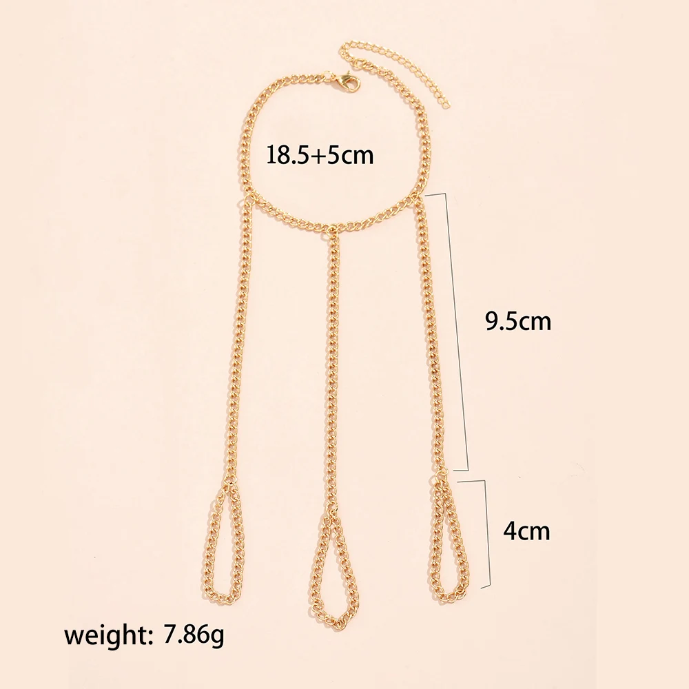 Simple Heart Pendant Chain Bracelet Link Connected Gold Plated Wide Finger Ring Bracelets for Women Link Hand Harness Jewelry