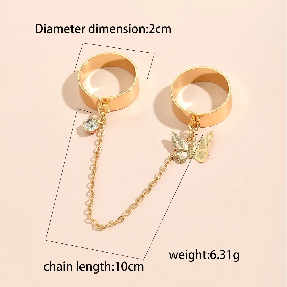 Simple Heart Pendant Chain Bracelet Link Connected Gold Plated Wide Finger Ring Bracelets for Women Link Hand Harness Jewelry