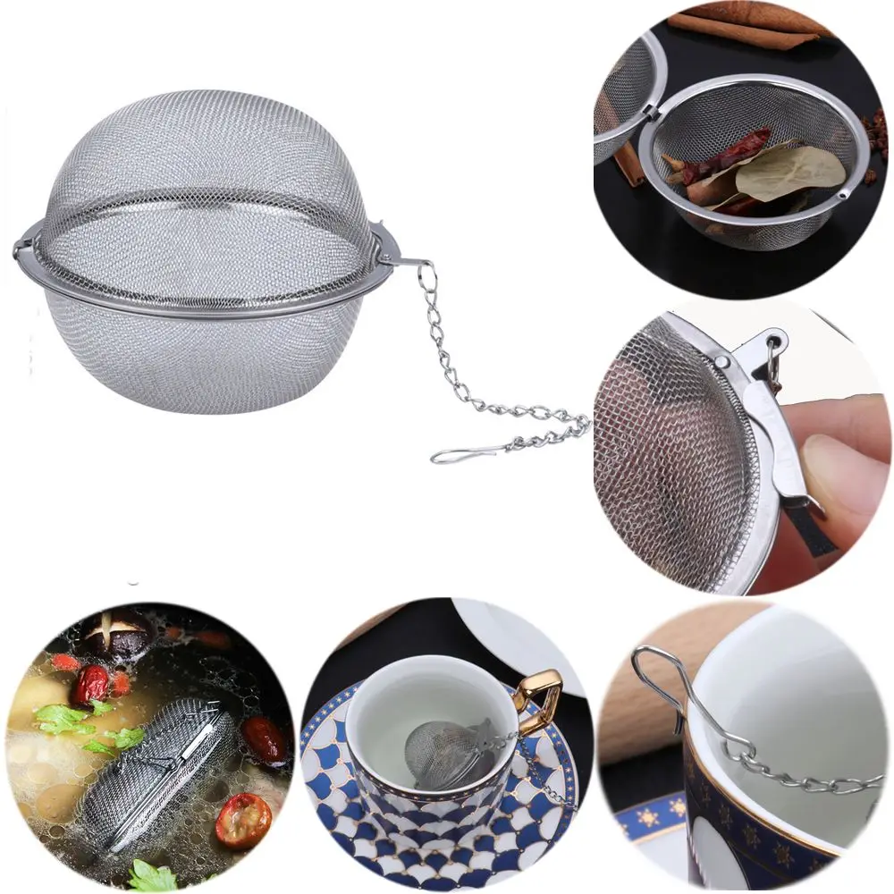 Stainless Steel Cooking Spices Infuser Fine Mesh Loose Tea Herbal Strainer Filter with Extended Chain Kitchen Seasoning Balls