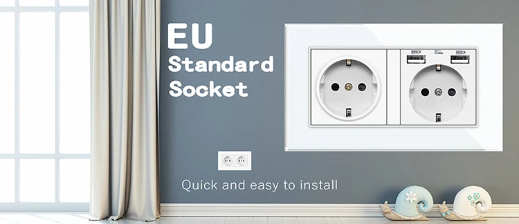 Delviz EU Standard USB Socket, AC 110V-250V, 16A Wall Embedded Outlet, 5V 2A Dual USB Charge Hole, EU Power Socket With USB Port