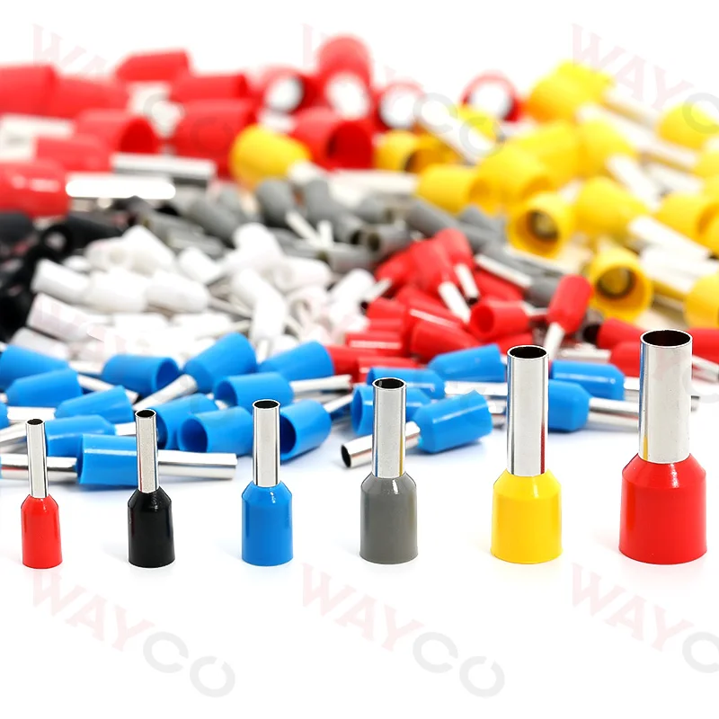100PCS Tubular Crimp Terminals Electrical Wire Cable Ferrules Connectors E0508 E7508 E1008 E1508 E2508 E4009 E6012 Ring Sleeve