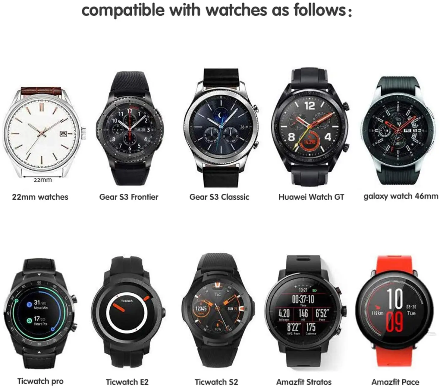 20mm 22mm Band for Samsung Galaxy Watch 3 4 5 46mm/42mm/active 2 Gear S3 Frontier/S2/Sport Silicone Bracelet Huawei GT 2 Strap