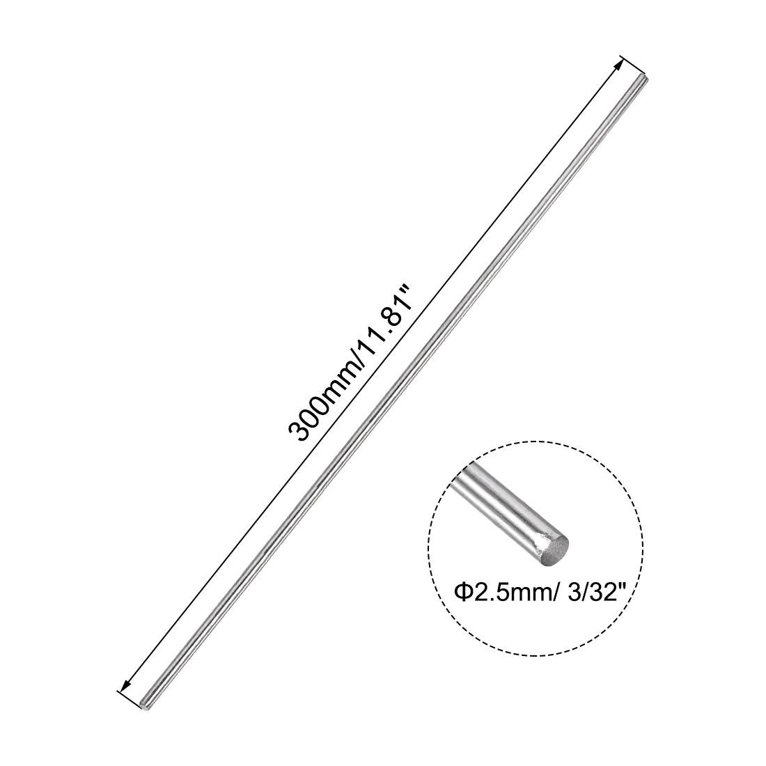 10Pcs 2.5/3/4/5/6mm Dia 304 Stainless Steel Rod Strong Rust-resistant Linear Shaft Solid Round Rod Bar for Motor Shaft Model Car