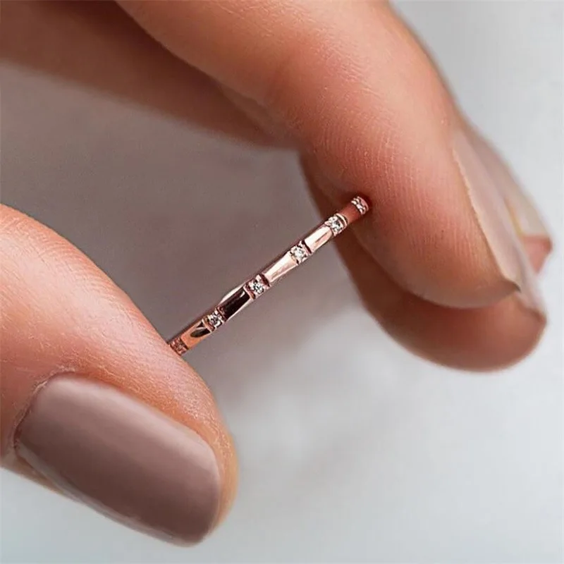 Huitan Fashion Thin Rings for Women Micro Paved CZ Stone Simple Stylish Female Accessories Versatile Design Wedding Band Jewelry