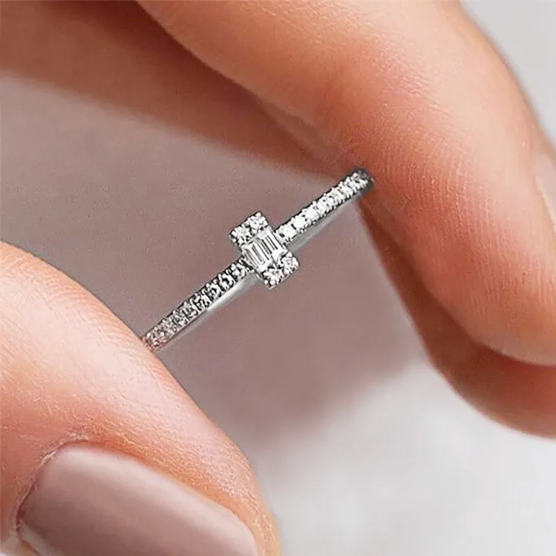 Huitan Fashion Thin Rings for Women Micro Paved CZ Stone Simple Stylish Female Accessories Versatile Design Wedding Band Jewelry