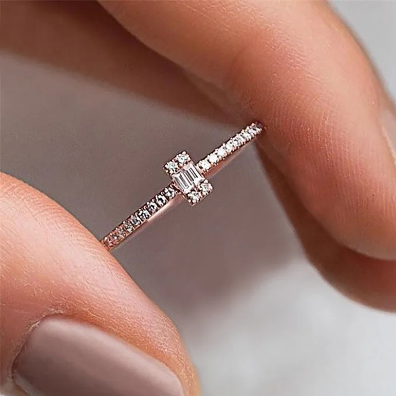 Huitan Fashion Thin Rings for Women Micro Paved CZ Stone Simple Stylish Female Accessories Versatile Design Wedding Band Jewelry