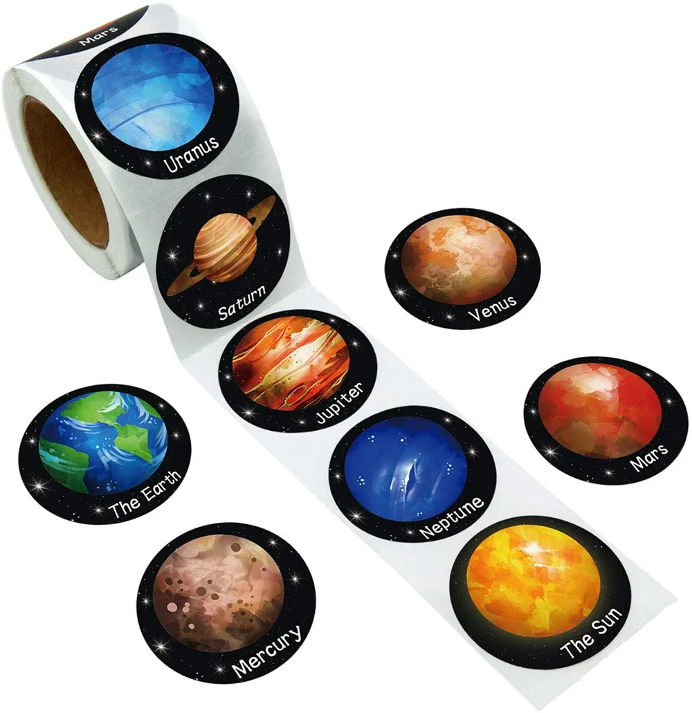 100-500 Pcs Round Universe Outer Space Stickers Solar System Earth Mars Jupiter Planet DIY Sealing Party Decals Stationery