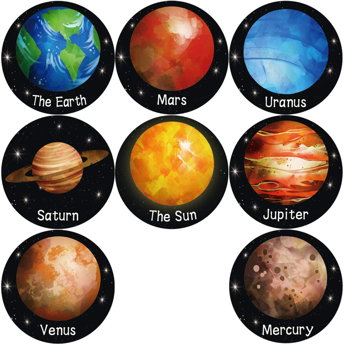 100-500 Pcs Round Universe Outer Space Stickers Solar System Earth Mars Jupiter Planet DIY Sealing Party Decals Stationery