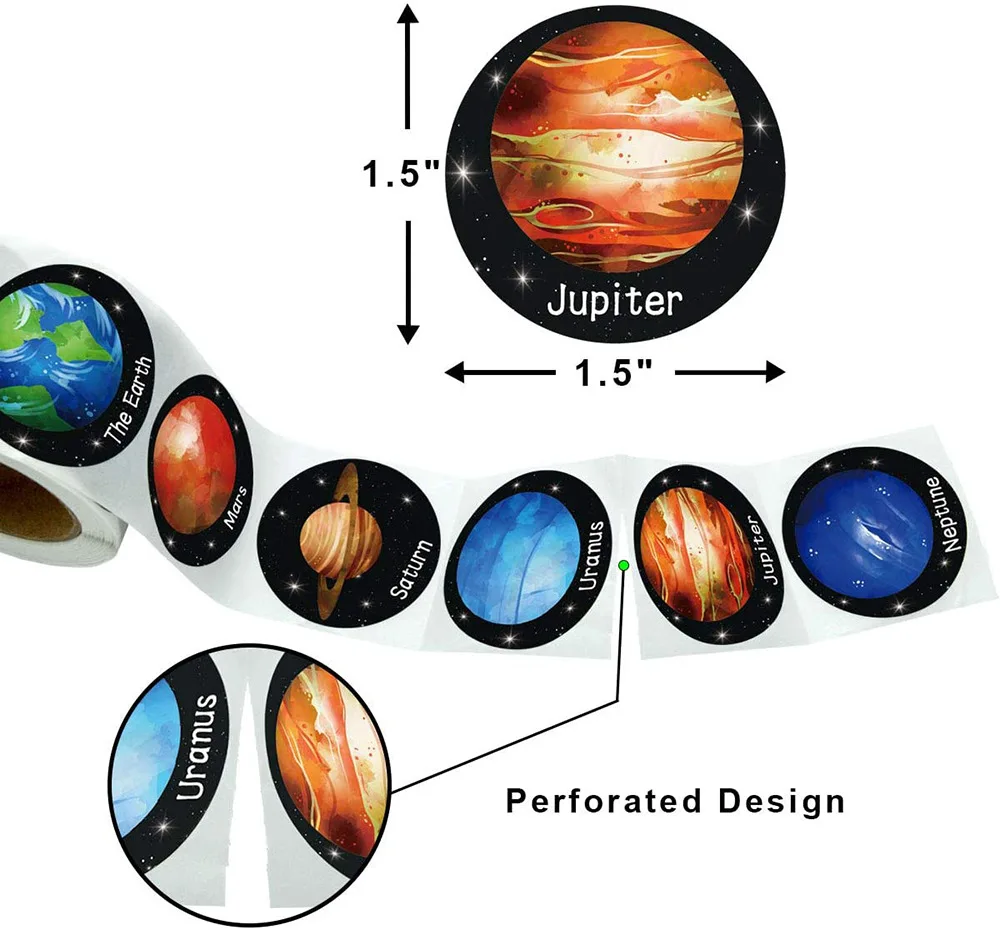100-500 Pcs Round Universe Outer Space Stickers Solar System Earth Mars Jupiter Planet DIY Sealing Party Decals Stationery