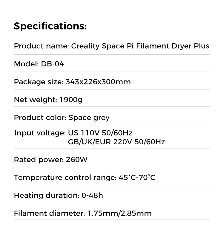 Creality Space Pi Filament Dryer Plus Drying Box Upgraded Two Rolls Drying Dehydrator for 2KG Filament 360° Hot-air heating