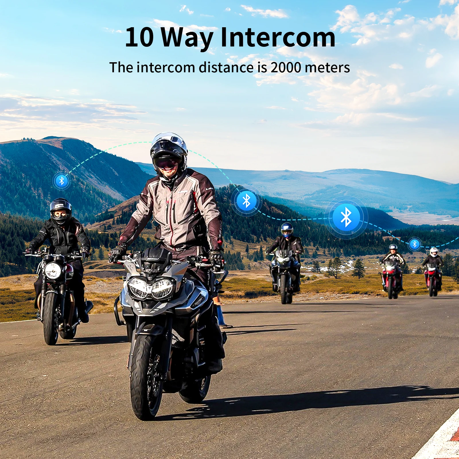 Fodsports FX7 Mesh Motorcycle Intercom Bluetooth Helmet Headset,Helmet Intercom,10 Riders 2000M,BT5.4,APP Connect.