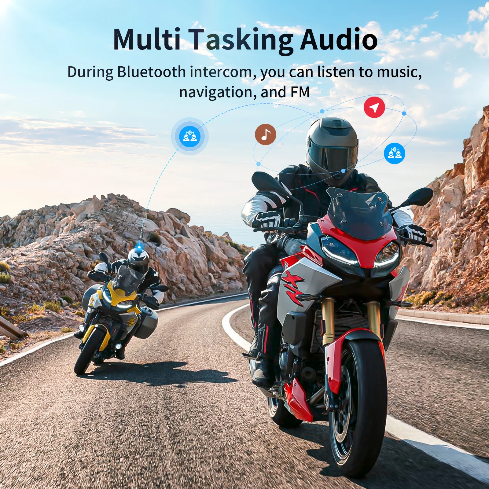 Fodsports FX7 Mesh Motorcycle Intercom Bluetooth Helmet Headset,Helmet Intercom,10 Riders 2000M,BT5.4,APP Connect.