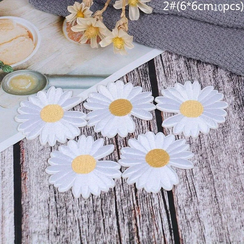 5pcs DIY Small Sun Flower Daisy Embroidery Patches for Clothing Iron on Clothes Sticker Stripe Iron-on Applique Hole Repair