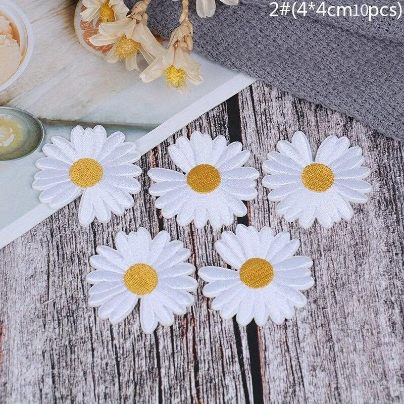 5pcs DIY Small Sun Flower Daisy Embroidery Patches for Clothing Iron on Clothes Sticker Stripe Iron-on Applique Hole Repair