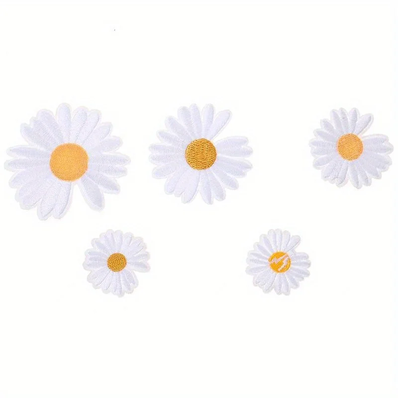 5pcs DIY Small Sun Flower Daisy Embroidery Patches for Clothing Iron on Clothes Sticker Stripe Iron-on Applique Hole Repair