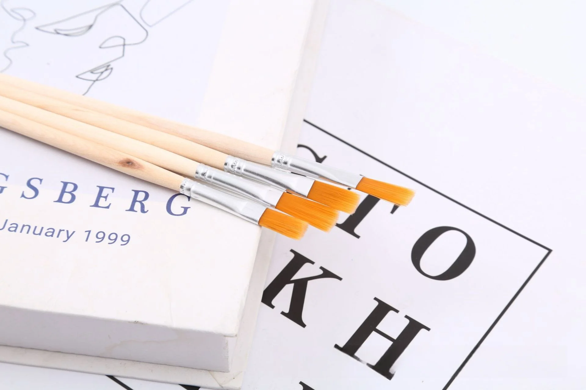 10pc/30pc/50pc/100pc Pole Flat Brush Nylon Bristles Row Pen Tip Pen Line Drawing Pen