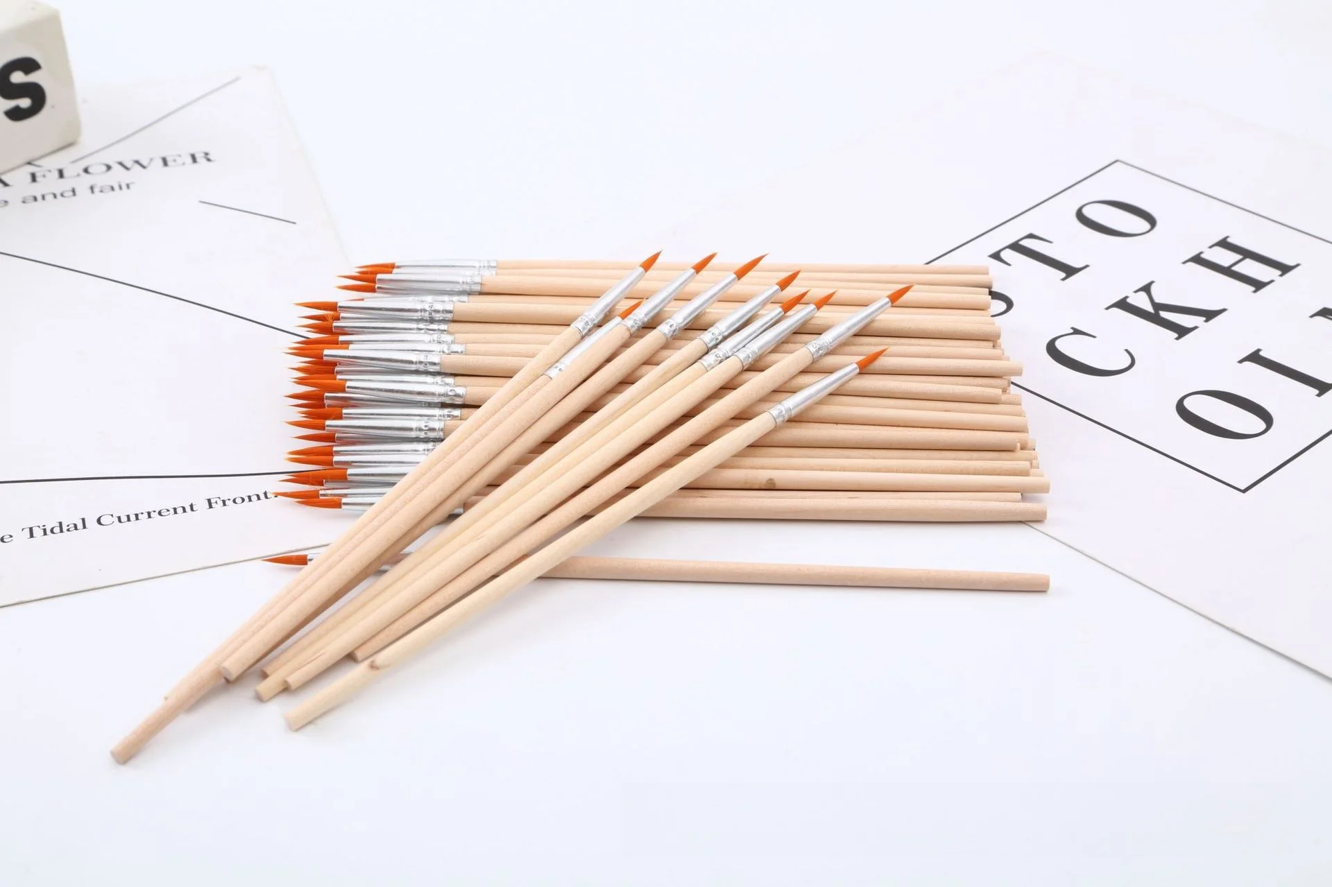 10pc/30pc/50pc/100pc Pole Flat Brush Nylon Bristles Row Pen Tip Pen Line Drawing Pen