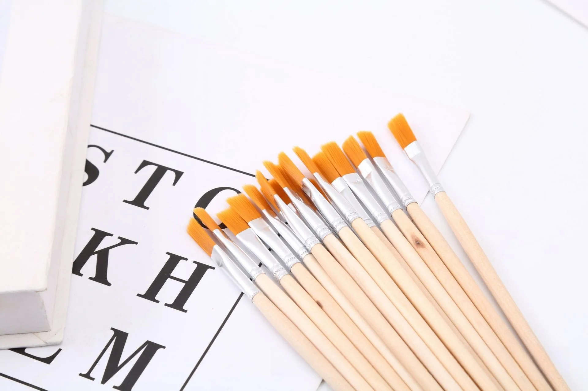 10pc/30pc/50pc/100pc Pole Flat Brush Nylon Bristles Row Pen Tip Pen Line Drawing Pen