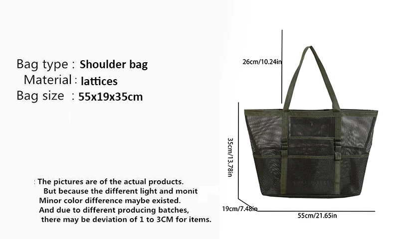 Large Capacity Canvas Beach bag Versatile Commuting Shopping Shoulder bag Lightweight Semi Transparent Mesh Hollow bag