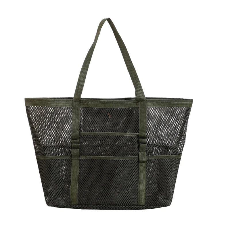 Large Capacity Canvas Beach bag Versatile Commuting Shopping Shoulder bag Lightweight Semi Transparent Mesh Hollow bag