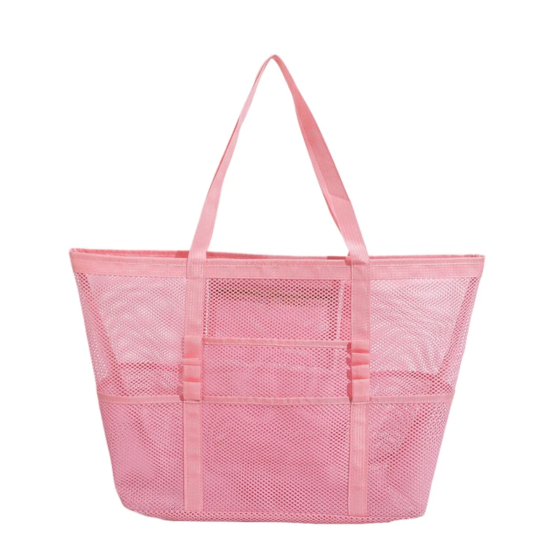 Large Capacity Canvas Beach bag Versatile Commuting Shopping Shoulder bag Lightweight Semi Transparent Mesh Hollow bag