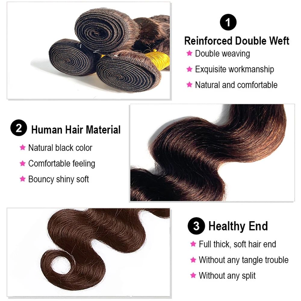#4 Dark Brown Body Wave Bundles 1/3PCS Human Hair Bundles 18-30 Inches Remy Hair Extensions For Women Brazilian Double Weft Draw