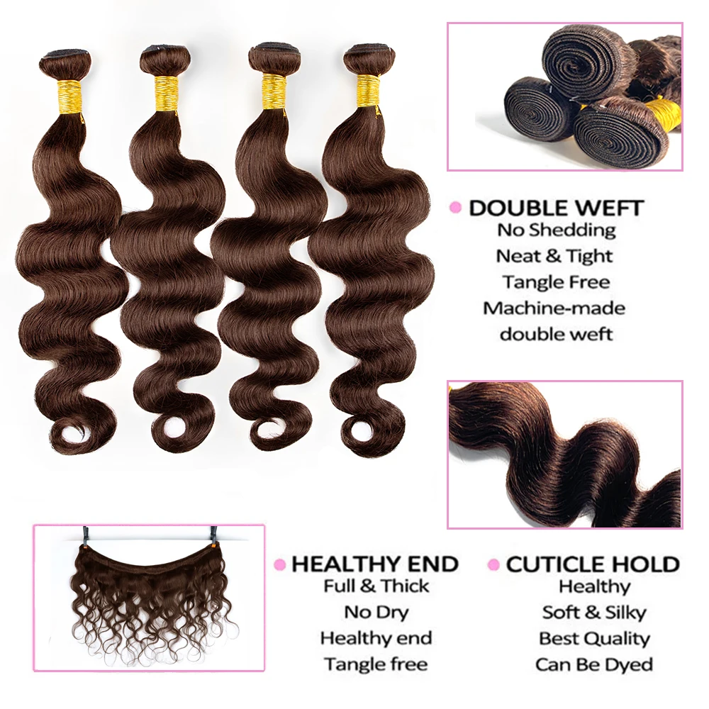 #4 Dark Brown Body Wave Bundles 1/3PCS Human Hair Bundles 18-30 Inches Remy Hair Extensions For Women Brazilian Double Weft Draw