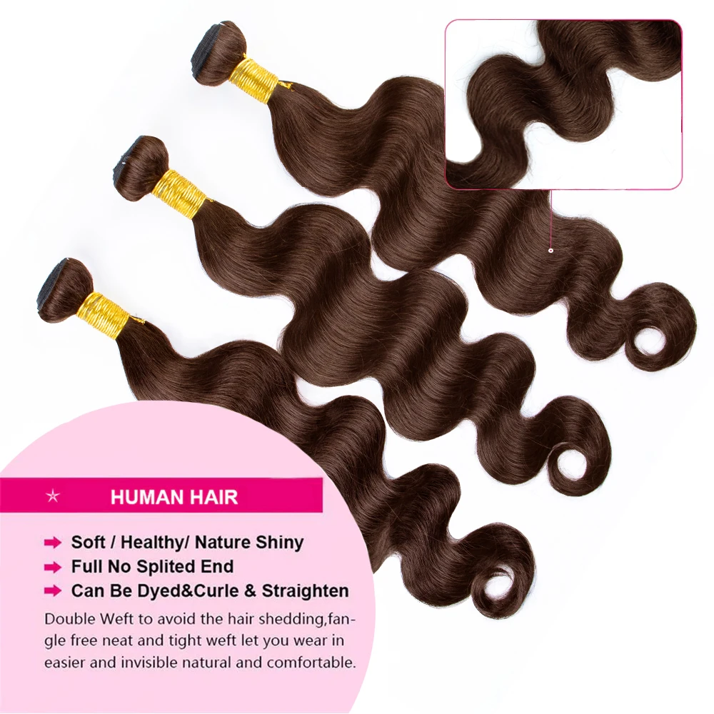 #4 Dark Brown Body Wave Bundles 1/3PCS Human Hair Bundles 18-30 Inches Remy Hair Extensions For Women Brazilian Double Weft Draw