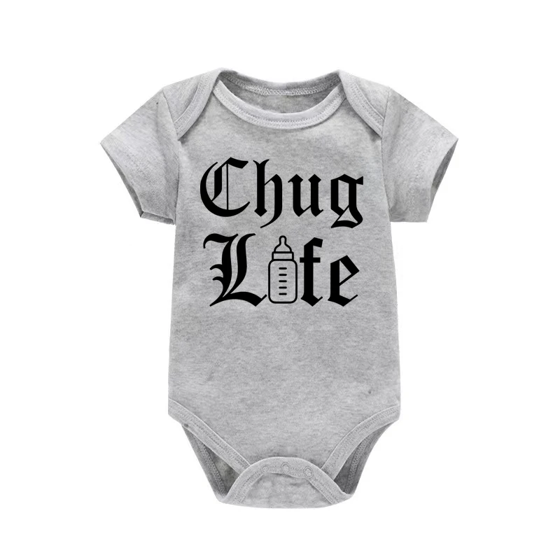 Chug Life Funny Milk Bottle Printed Newborn Baby Bodysuit Short Sleeve Infant Girls Rompers Summer Toddler Boys Ropa Clothes